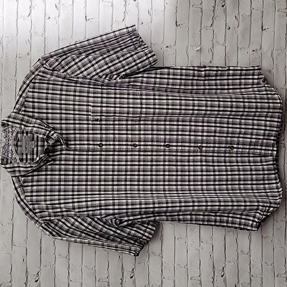 Carhartt Black/Gray Gingham, Short-sleeved, Button-down, Size Large